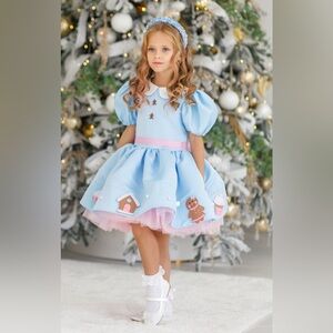 Girls Blue and Pink Gingerbread Winter Formal Dress